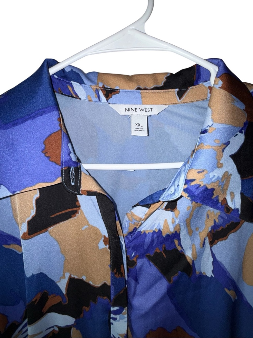Nine West Satin Collared Midi Dress - Puff Balloon Sleeve - Button Down w/ Belt - Picture 5 of 10